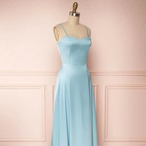 Blue silky prom dress